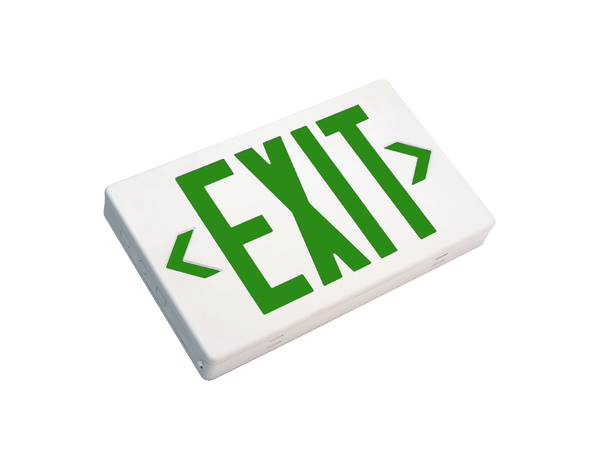 LED Exit Sign - White Housing - Green Lettering - 2W- AC and Battery Backup